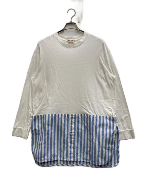 MARNI（マルニ）MARNI (マルニ) シャツ生地ドッキングL/S TEE ホワイト サイズ:40の古着・服飾アイテム
