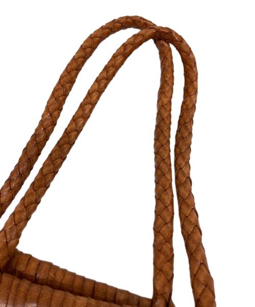 SAINT CHRISTOPHER（セント クリストファー）SAINT CHRISTOPHER (セント クリストファー) 編み込みレザーハンドバッグ ブラウンの古着・服飾アイテム