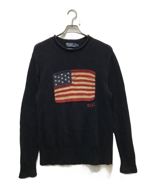 POLO RALPH LAUREN（ポロ・ラルフローレン）POLO RALPH LAUREN (ポロ・ラルフローレン) コットンシルク星条旗ニット ネイビー サイズ:Mの古着・服飾アイテム