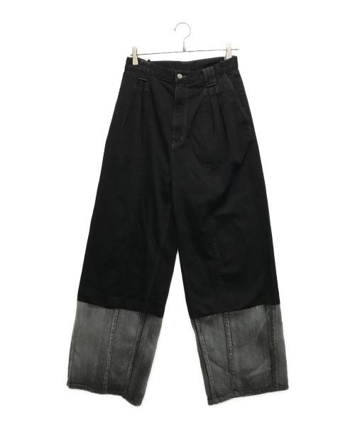 YOKE（ヨーク）YOKE (ヨーク) LASER PROCESSED DENIM WIDE-LEG BUGGY PANTS ブラック サイズ:3の古着・服飾アイテム