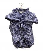 JUNYA WATANABE COMME des GARCONS(ジュンヤワタナベ コムデギャルソン）の古着「フラワー刺繍ギンガムチェックノースリーブシャツ」｜ネイビー×ホワイト