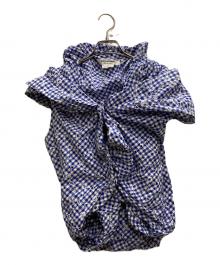 JUNYA WATANABE COMME des GARCONS（(ジュンヤワタナベ コムデギャルソン）の古着「フラワー刺繍ギンガムチェックノースリーブシャツ」｜ネイビー×ホワイト