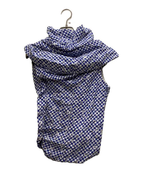 JUNYA WATANABE COMME des GARCONS（(ジュンヤワタナベ コムデギャルソン）JUNYA WATANABE COMME des GARCONS ((ジュンヤワタナベ コムデギャルソン) フラワー刺繍ギンガムチェックノースリーブシャツ ネイビー×ホワイト サイズ:Sの古着・服飾アイテム