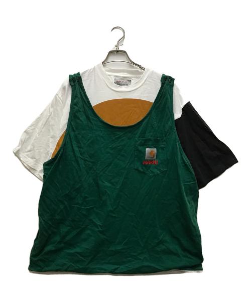 CarHartt（カーハート）CarHartt (カーハート) MARNI (マルニ) S/S POCKET T-SHIRT グリーン×ホワイト サイズ:Lの古着・服飾アイテム