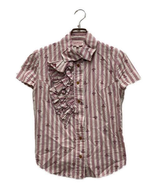Vivienne Westwood RED LABEL（ヴィヴィアンウエストウッドレッドレーベル）Vivienne Westwood RED LABEL (ヴィヴィアンウエストウッドレッドレーベル) フリルストライプシャツ パープル×ホワイト サイズ:1の古着・服飾アイテム