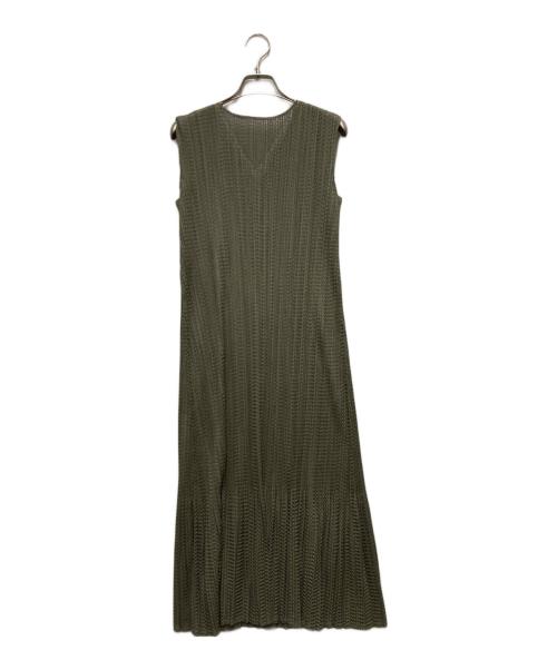PLEATS PLEASE（プリーツプリーズ）PLEATS PLEASE (プリーツプリーズ) プリーツノースリーブワンピース カーキグレー サイズ:34の古着・服飾アイテム