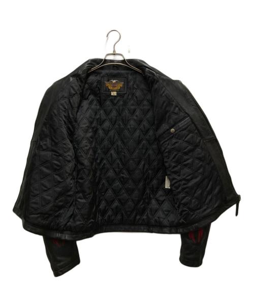 HARLEY-DAVIDSON（ハーレーダビッドソン）HARLEY-DAVIDSON (ハーレーダビッドソン) ジップアップレザージャケット 金赤糸刺繍 ブラック サイズ:Lの古着・服飾アイテム