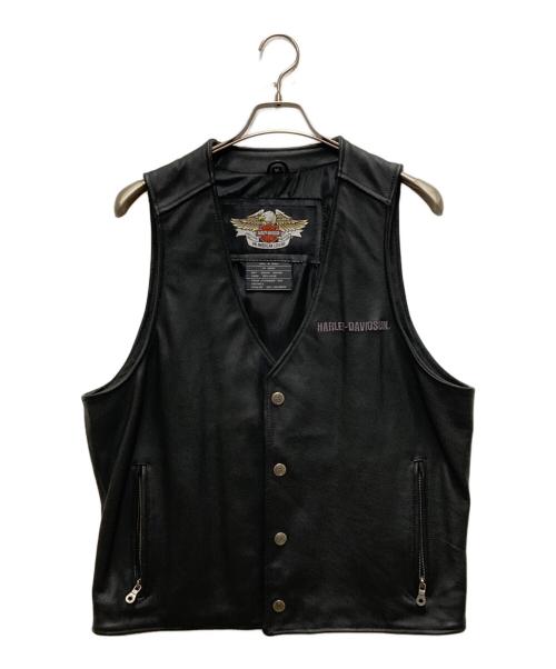 HARLEY-DAVIDSON（ハーレーダビッドソン）HARLEY-DAVIDSON (ハーレーダビッドソン) バックロゴレザーベスト ブラック サイズ:Mの古着・服飾アイテム
