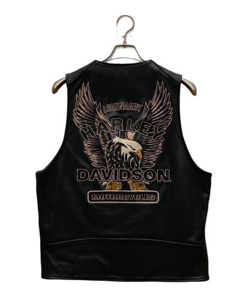 HARLEY-DAVIDSON（ハーレーダビッドソン）HARLEY-DAVIDSON (ハーレーダビッドソン) バックロゴレザーベスト ブラック サイズ:Mの古着・服飾アイテム