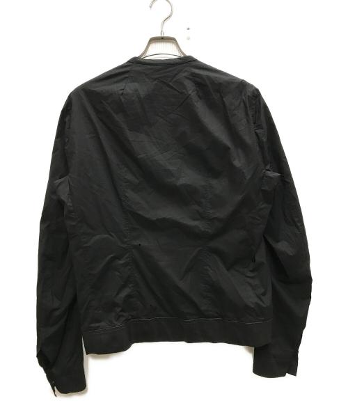 RICK OWENS（リックオウエンス）RICK OWENS (リックオウエンス) レザー切替ノーカラージャケット ネイビー×ブラック サイズ:52の古着・服飾アイテム