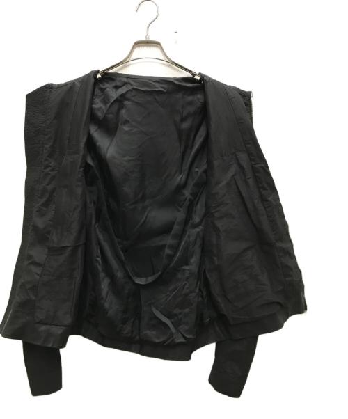 RICK OWENS（リックオウエンス）RICK OWENS (リックオウエンス) レザー切替ノーカラージャケット ネイビー×ブラック サイズ:52の古着・服飾アイテム
