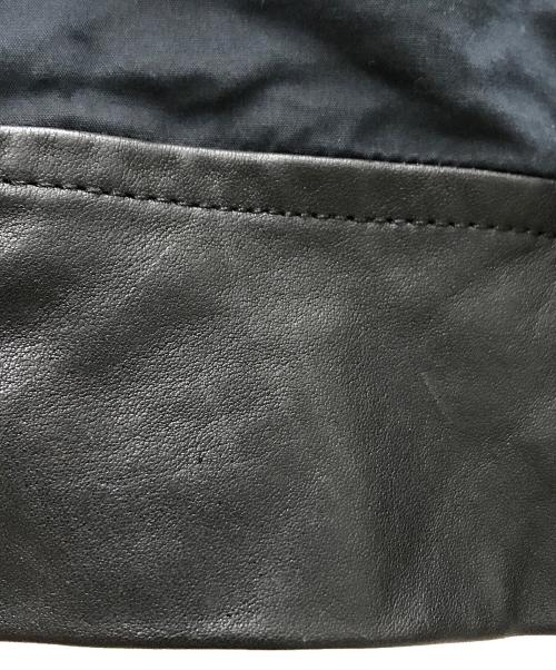 RICK OWENS（リックオウエンス）RICK OWENS (リックオウエンス) レザー切替ノーカラージャケット ネイビー×ブラック サイズ:52の古着・服飾アイテム