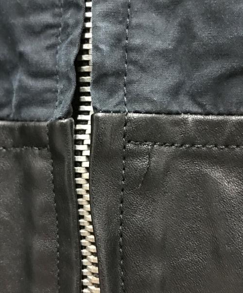 RICK OWENS（リックオウエンス）RICK OWENS (リックオウエンス) レザー切替ノーカラージャケット ネイビー×ブラック サイズ:52の古着・服飾アイテム
