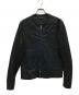 RICK OWENS（リックオウエンス）の古着「レザー切替ノーカラージャケット」｜ネイビー×ブラック