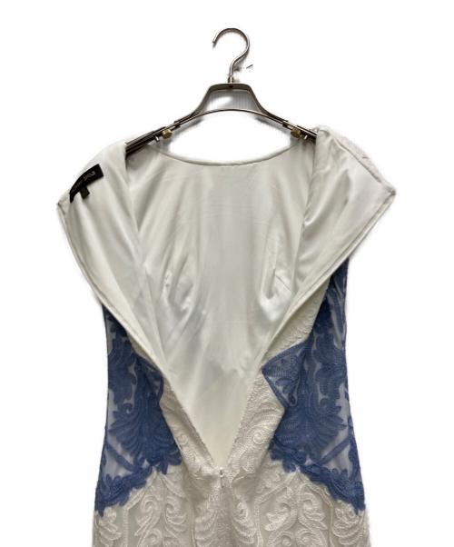 TADASHI SHOJI（タダシ ショージ）TADASHI SHOJI (タダシ ショージ) ジャガードドレス ホワイト×ブルーの古着・服飾アイテム