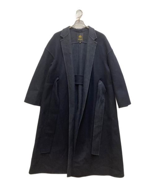 DRAWER（ドゥロワー）DRAWER (ドゥロワー) ウールシルクロングラップコート ネイビー サイズ:38の古着・服飾アイテム