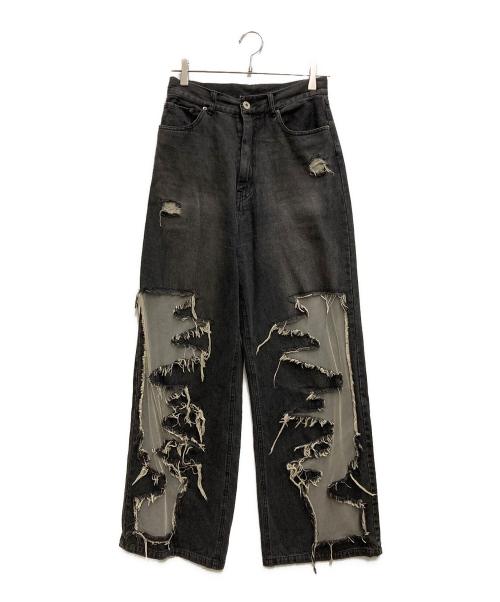 MAISON SPECIAL（メゾンスペシャル）MAISON SPECIAL (メゾンスペシャル) Tulle Distressed Denim Pants ブラック サイズ:38の古着・服飾アイテム
