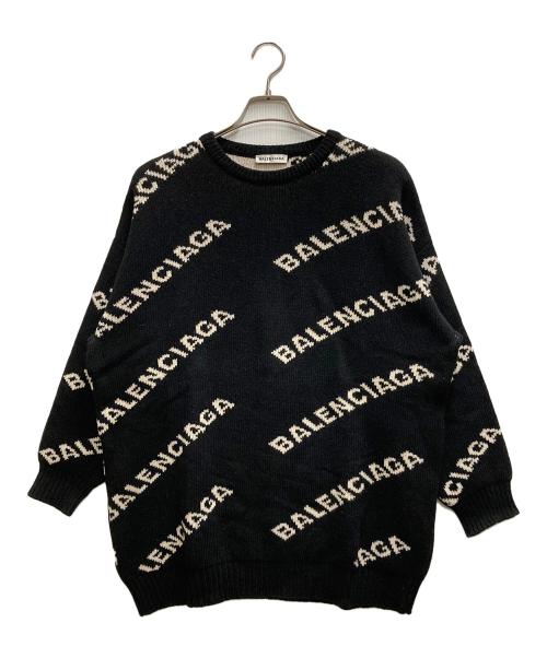 BALENCIAGA（バレンシアガ）BALENCIAGA (バレンシアガ) 総柄ロゴ ジャガードニット ブラック サイズ:40の古着・服飾アイテム