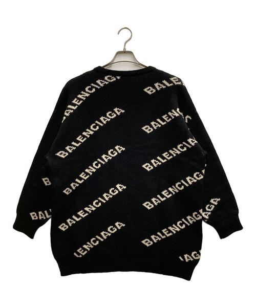 BALENCIAGA（バレンシアガ）BALENCIAGA (バレンシアガ) 総柄ロゴ ジャガードニット ブラック サイズ:40の古着・服飾アイテム