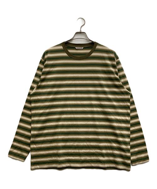 AURALEE（オーラリー）AURALEE (オーラリー) GRADIENT STRIPE JERSEY L/S TEE ベージュ×グリーン サイズ:5の古着・服飾アイテム
