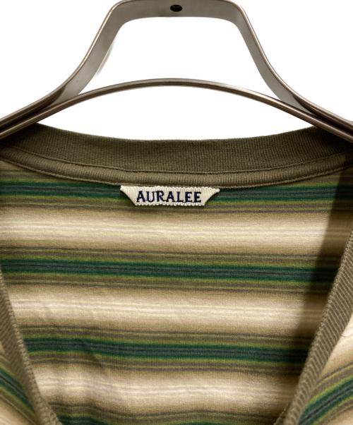 AURALEE（オーラリー）AURALEE (オーラリー) GRADIENT STRIPE JERSEY L/S TEE ベージュ×グリーン サイズ:5の古着・服飾アイテム
