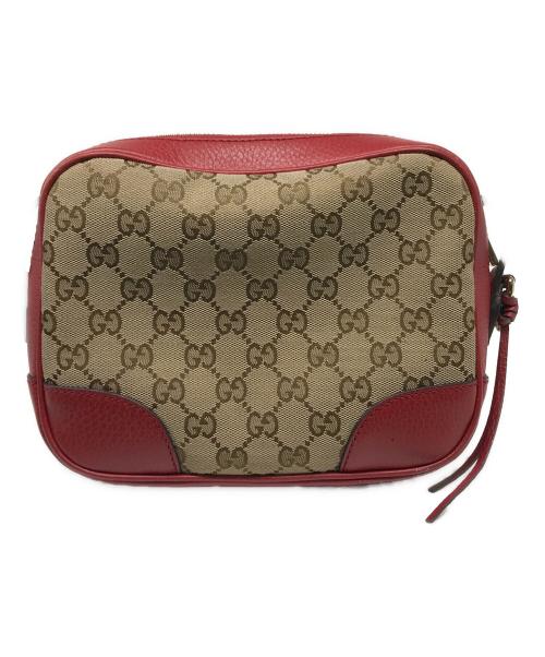 GUCCI（グッチ）GUCCI (グッチ) GGキャンバスショルダーバッグ ベージュ×レッドの古着・服飾アイテム