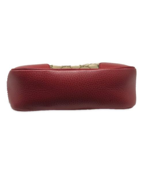 GUCCI（グッチ）GUCCI (グッチ) GGキャンバスショルダーバッグ ベージュ×レッドの古着・服飾アイテム