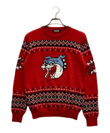 Hysteric Glamour（ヒステリックグラマー）の古着「ブルドッグジャガードアクリルウール ニット」｜レッド