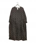 BEARDSLEYビアズリー）の古着「プリントギャザーワンピ」｜ブラック