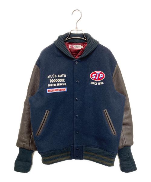 STP（エスティーピー）STP (エスティーピー) パッチレザースタジャン ネイビー サイズ:Lの古着・服飾アイテム