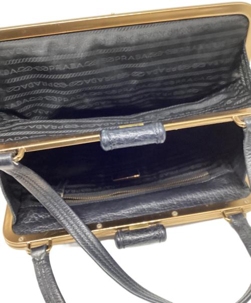 PRADA（プラダ）PRADA (プラダ) がま口レザートートバッグ ブラックの古着・服飾アイテム