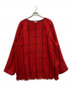 DRIES VAN NOTENドリスヴァンノッテン）の古着「ウールチェックプルオーバーニット」｜レッド×ブラック