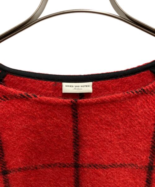 DRIES VAN NOTEN（ドリスヴァンノッテン）DRIES VAN NOTEN (ドリスヴァンノッテン) ウールチェックプルオーバーニット レッド×ブラック サイズ:Mの古着・服飾アイテム