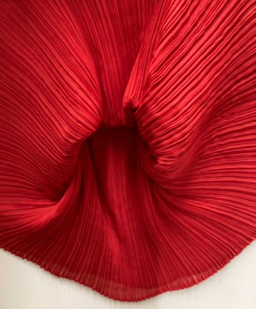 ISSEY MIYAKE（イッセイミヤケ）ISSEY MIYAKE (イッセイミヤケ) ラメ装飾プリーツノースリーブワンピース レッド サイズ:Mの古着・服飾アイテム