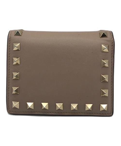 VALENTINO（ヴァレンティノ）VALENTINO (ヴァレンティノ) スタッズコンパクトウォレット ベージュの古着・服飾アイテム