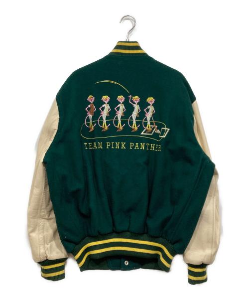 PINK PANTHER（ピンクパンサー）PINK PANTHER (ピンクパンサー) キャラレザースタジャン グリーン サイズ:Mの古着・服飾アイテム