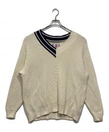 son of the cheese（（サノバチーズ））の古着「コットンVネックニット / ASYMMETRY V KNIT」｜ベージュ