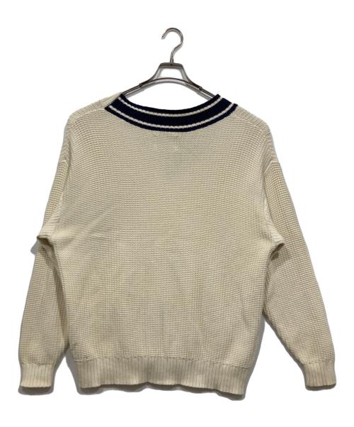 son of the cheese（（サノバチーズ））son of the cheese (（サノバチーズ）) コットンVネックニット / ASYMMETRY V KNIT ベージュ サイズ:Ｍの古着・服飾アイテム