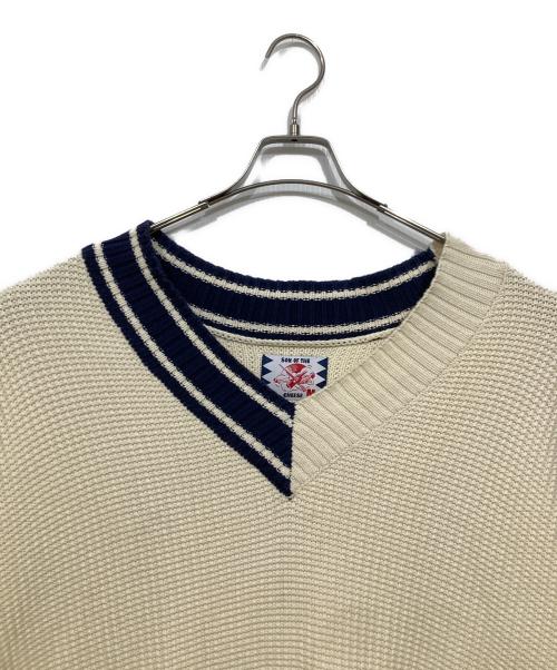 son of the cheese（（サノバチーズ））son of the cheese (（サノバチーズ）) コットンVネックニット / ASYMMETRY V KNIT ベージュ サイズ:Ｍの古着・服飾アイテム