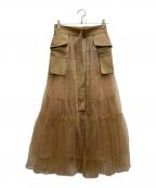 MAISON SPECIALメゾンスペシャル）の古着「Tulle Tiered Belt Skirt」｜ベージュ