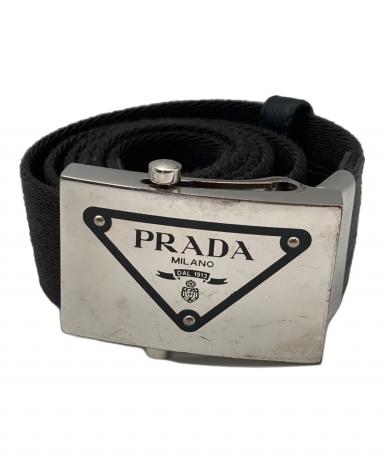中古・古着通販】PRADA (プラダ) ロゴバックルガチャベルト ブラック