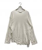 ANCELLMアンセルム）の古着「DAMAGE WAFFLE CREW LS T-SHIRT」｜ホワイト