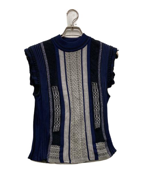 Mame Kurogouchi（マメクロゴウチ）mame kurogouchi (マメクロゴウチ) Knit Stripe Tops ネイビー サイズ:2の古着・服飾アイテム