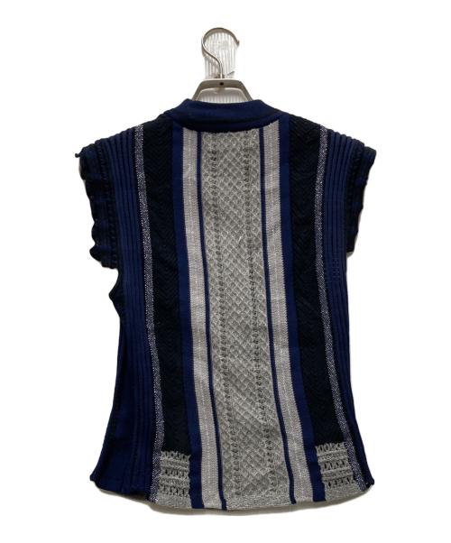 Mame Kurogouchi（マメクロゴウチ）mame kurogouchi (マメクロゴウチ) Knit Stripe Tops ネイビー サイズ:2の古着・服飾アイテム