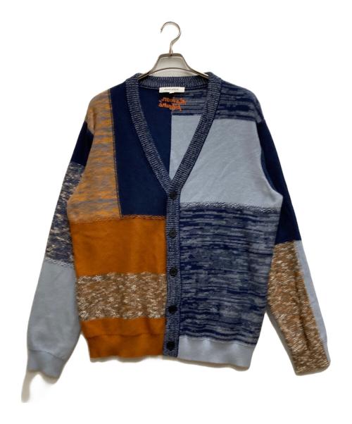maison kitsune（メゾンキツネ）maison kitsune (メゾンキツネ) パッチワークカーディガン ブルー サイズ:Ⅼの古着・服飾アイテム