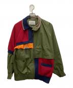 KOLORカラー）の古着「ニットドッキングジップブルゾン」｜カーキ×ネイビー