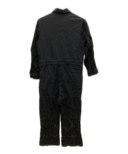 MALION VINTAGE（マリオンヴィンテージ）MALION VINTAGE (マリオンヴィンテージ) レース切替リネン混ジャンプスーツ ブラック サイズ:FREEの古着・服飾アイテム