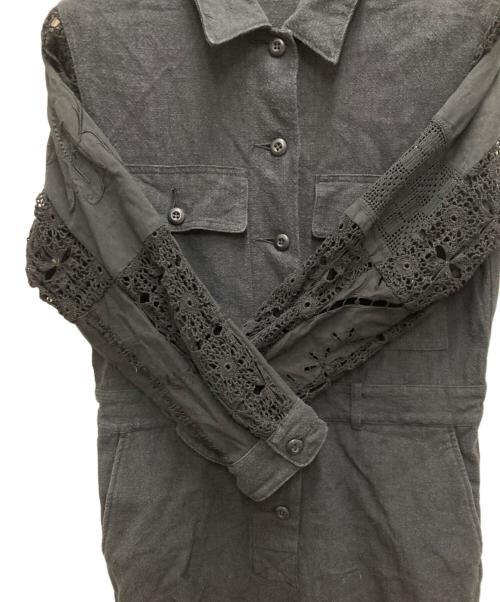 MALION VINTAGE（マリオンヴィンテージ）MALION VINTAGE (マリオンヴィンテージ) レース切替リネン混ジャンプスーツ ブラック サイズ:FREEの古着・服飾アイテム