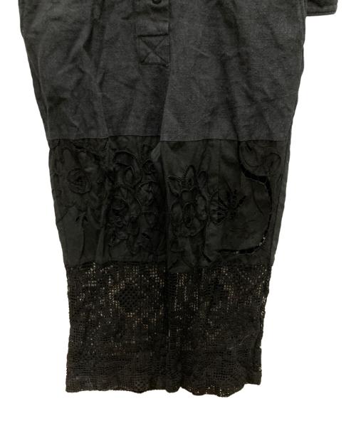 MALION VINTAGE（マリオンヴィンテージ）MALION VINTAGE (マリオンヴィンテージ) レース切替リネン混ジャンプスーツ ブラック サイズ:FREEの古着・服飾アイテム