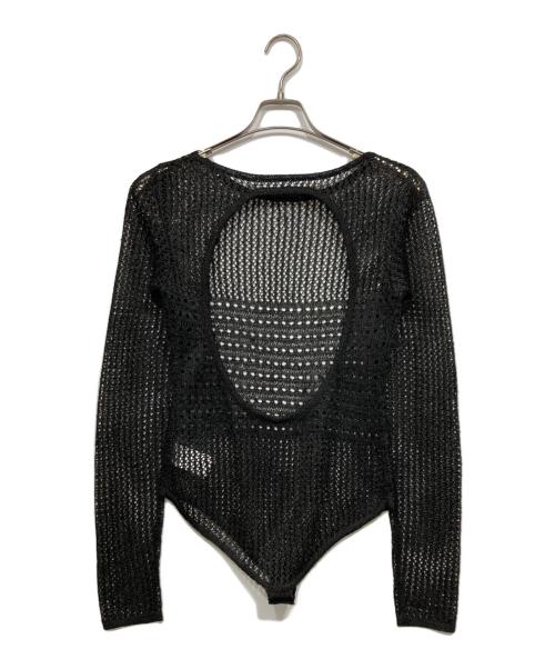 ELCHELE（エルチェレ）ELCHELE (エルチェレ) KNIT CROCHET BODYSUITE W/NECKTIE ブラック サイズ:Fの古着・服飾アイテム